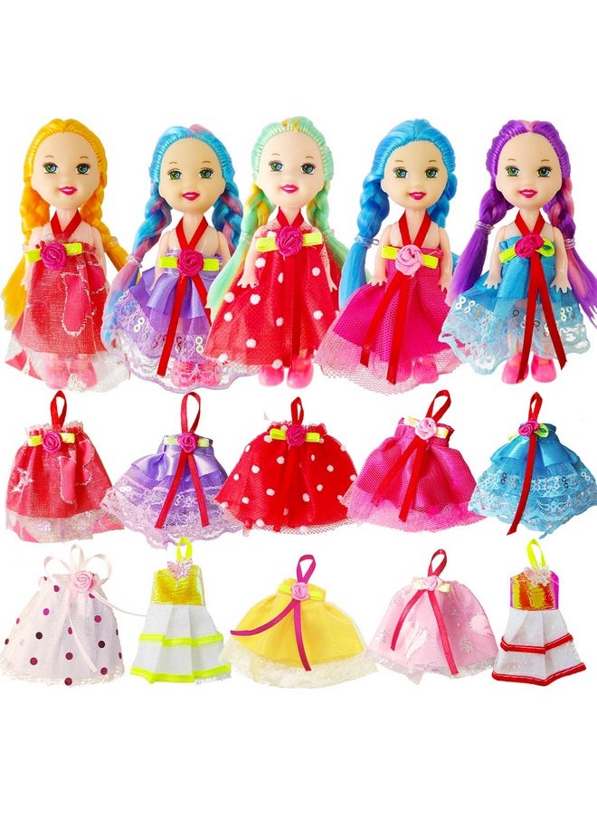 Huang Cheng Toys 10 Sets 4 Inch Mini Alive Lovely Baby Dolls Girl Dolls Include 10 Pieces Girl Mini Dolls, 10 Sets Handmade Doll Clothes, 10 Pairs of Doll Shoes