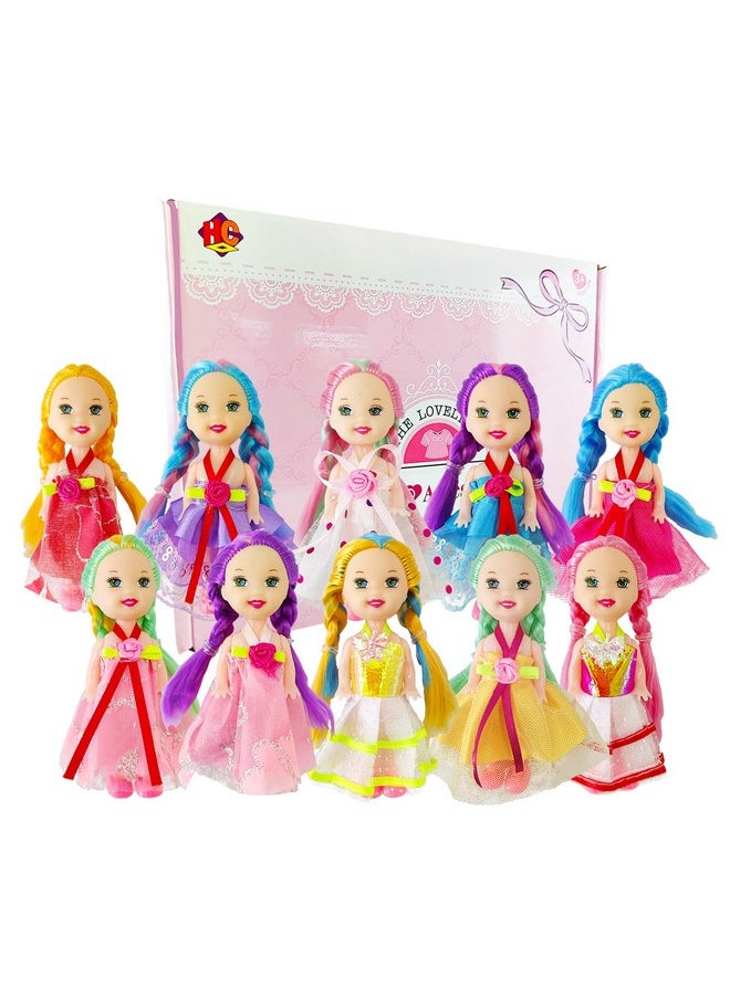 Huang Cheng Toys 10 Sets 4 Inch Mini Alive Lovely Baby Dolls Girl Dolls Include 10 Pieces Girl Mini Dolls, 10 Sets Handmade Doll Clothes, 10 Pairs of Doll Shoes