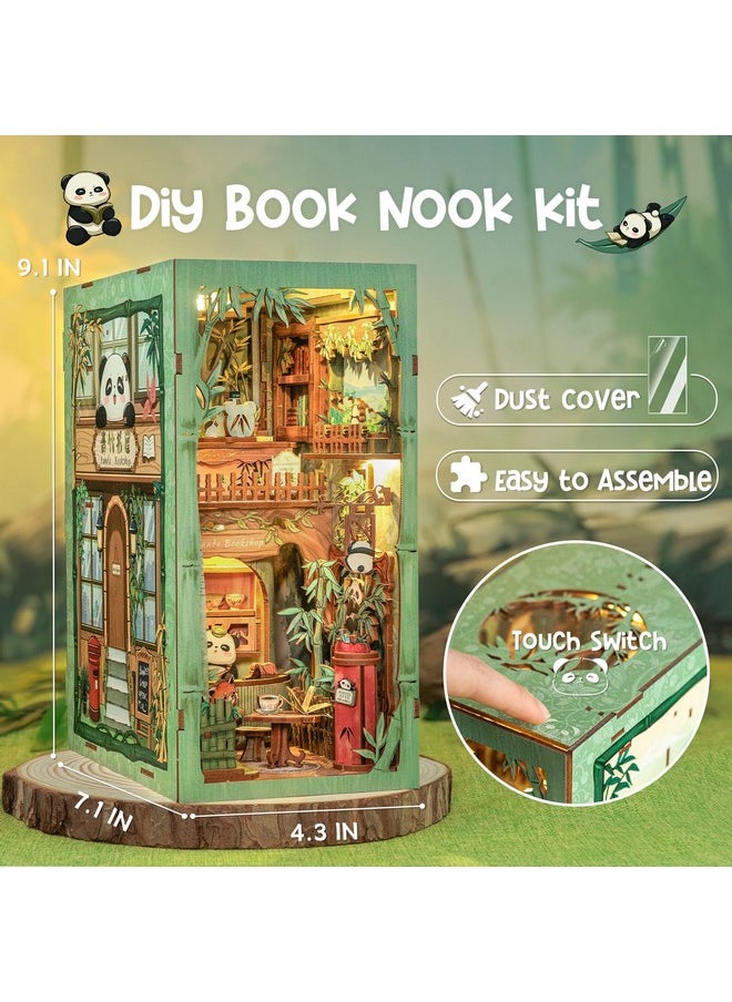 CUTEBEE Book Nook Kit - DIY Miniature House Kit for Beginners and Adults, Tiny House Dollhouse Booknook Library Bookshelf Decor, 3D Wooden Puzzle Gifts for Family and Friends (Panda Bookshop)