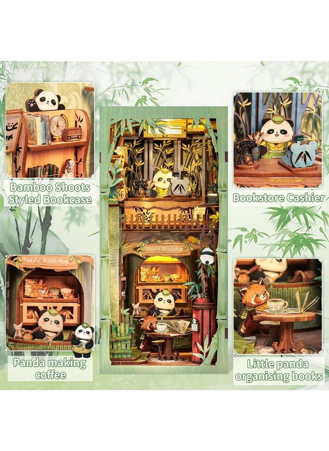 CUTEBEE Book Nook Kit - DIY Miniature House Kit for Beginners and Adults, Tiny House Dollhouse Booknook Library Bookshelf Decor, 3D Wooden Puzzle Gifts for Family and Friends (Panda Bookshop)
