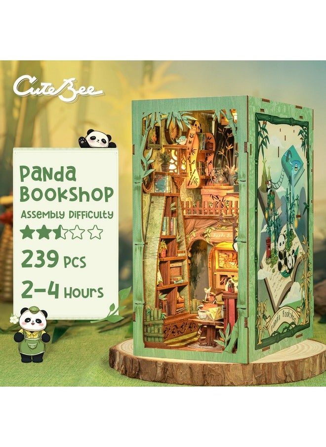 CUTEBEE Book Nook Kit - DIY Miniature House Kit for Beginners and Adults, Tiny House Dollhouse Booknook Library Bookshelf Decor, 3D Wooden Puzzle Gifts for Family and Friends (Panda Bookshop)