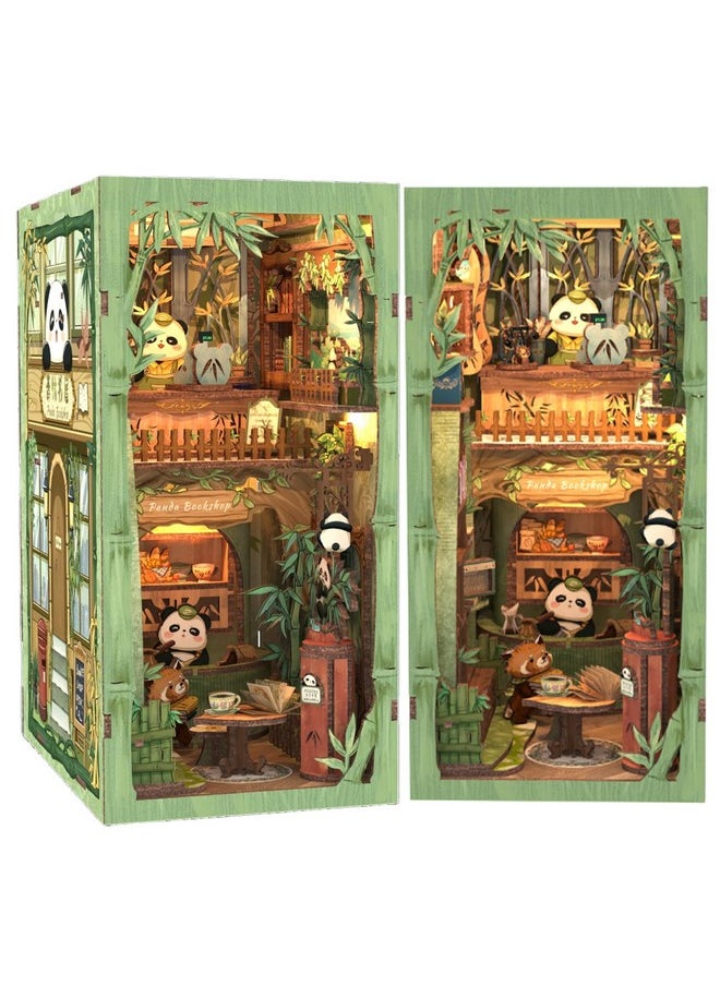 CUTEBEE Book Nook Kit - DIY Miniature House Kit for Beginners and Adults, Tiny House Dollhouse Booknook Library Bookshelf Decor, 3D Wooden Puzzle Gifts for Family and Friends (Panda Bookshop)