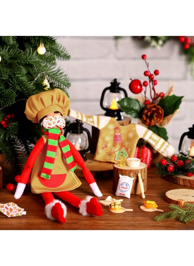 Kacctyen 12 Pcs Sleeping Bag Elf Doll Baking Theme Christmas Accessories Includes Christmas Doll Sleeping Bag Bathrobe Apron Chef's Hat Scarf Glasses Pillow Eye Mask Shoes Mask Hammock Elf Doll Props