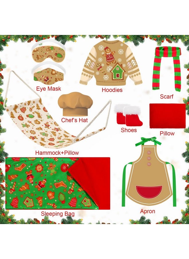 Kacctyen 12 Pcs Sleeping Bag Elf Doll Baking Theme Christmas Accessories Includes Christmas Doll Sleeping Bag Bathrobe Apron Chef's Hat Scarf Glasses Pillow Eye Mask Shoes Mask Hammock Elf Doll Props