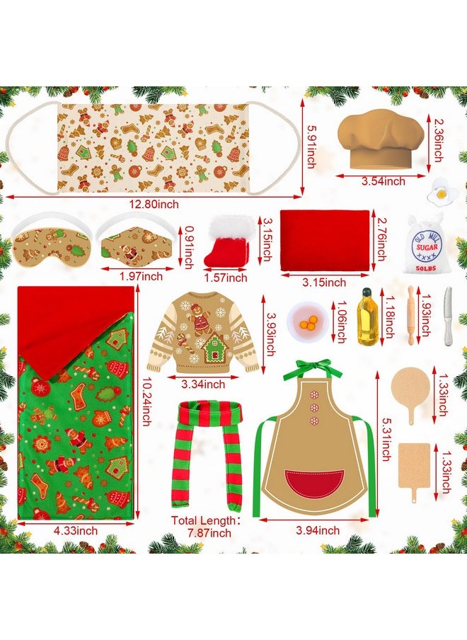 Kacctyen 12 Pcs Sleeping Bag Elf Doll Baking Theme Christmas Accessories Includes Christmas Doll Sleeping Bag Bathrobe Apron Chef's Hat Scarf Glasses Pillow Eye Mask Shoes Mask Hammock Elf Doll Props