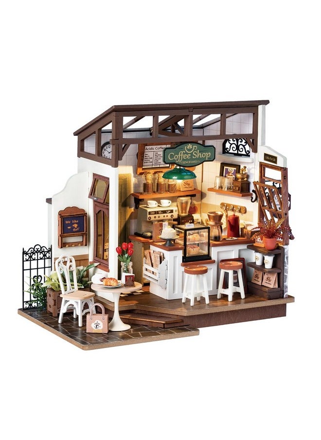 Rowood Miniature House Kit,DIY Miniature Dollhouse Kits for Adults to Build to Live in,Mayberry Street Miniatures,Wooden Adults Craft Kits,Mini Model Kits with LED,Birthday for Teens(NO.17 Cafe)