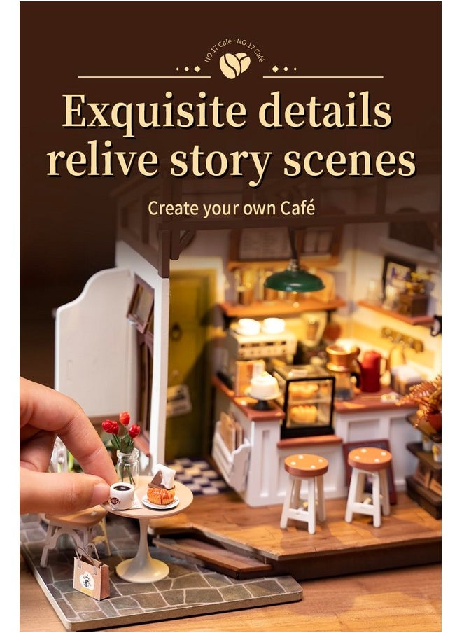 Rowood Miniature House Kit,DIY Miniature Dollhouse Kits for Adults to Build to Live in,Mayberry Street Miniatures,Wooden Adults Craft Kits,Mini Model Kits with LED,Birthday for Teens(NO.17 Cafe)