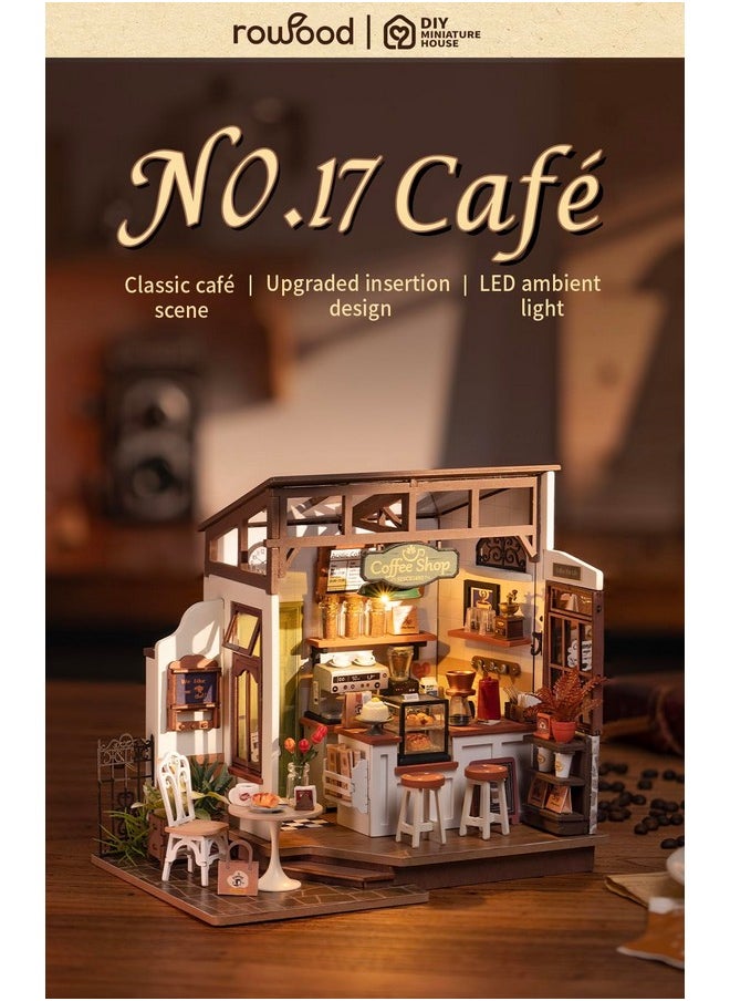 Rowood Miniature House Kit,DIY Miniature Dollhouse Kits for Adults to Build to Live in,Mayberry Street Miniatures,Wooden Adults Craft Kits,Mini Model Kits with LED,Birthday for Teens(NO.17 Cafe)