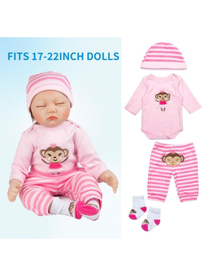 PEDOLLTREE Reborn Baby Doll Clothes Outfit Accessories Pink 8 Pcs Set with Rabbit Backpack&Diaper for 17-22 Inch Reborn Doll Newborn Baby Girl