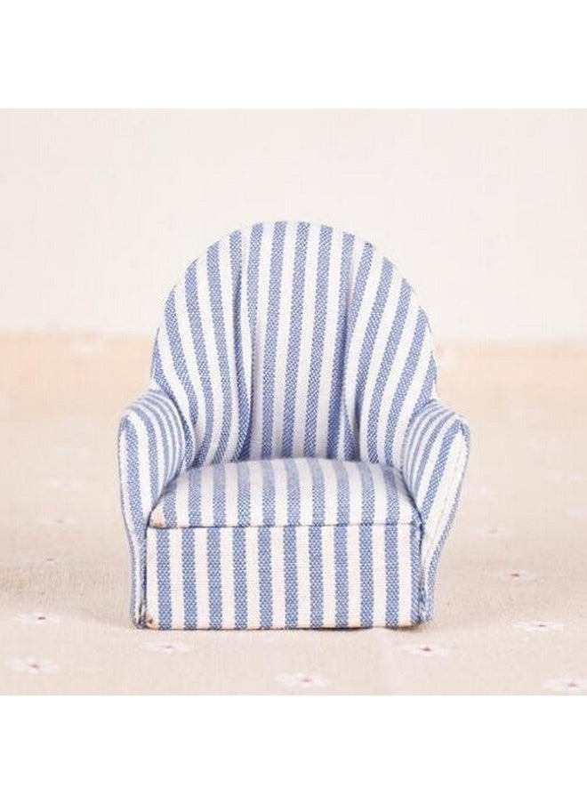 EatingBiting 1/12 Dollhouse Miniature Doll Navy Stripe Sofa, 1:12 Dollhouse Miniature Furniture Vivid Living Room Doll Sofa Chair, Elegant Alternate Stripes of Blue White Mini Sofa