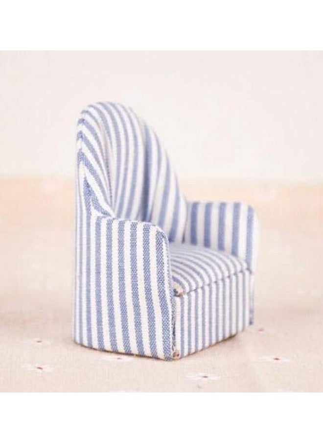 EatingBiting 1/12 Dollhouse Miniature Doll Navy Stripe Sofa, 1:12 Dollhouse Miniature Furniture Vivid Living Room Doll Sofa Chair, Elegant Alternate Stripes of Blue White Mini Sofa