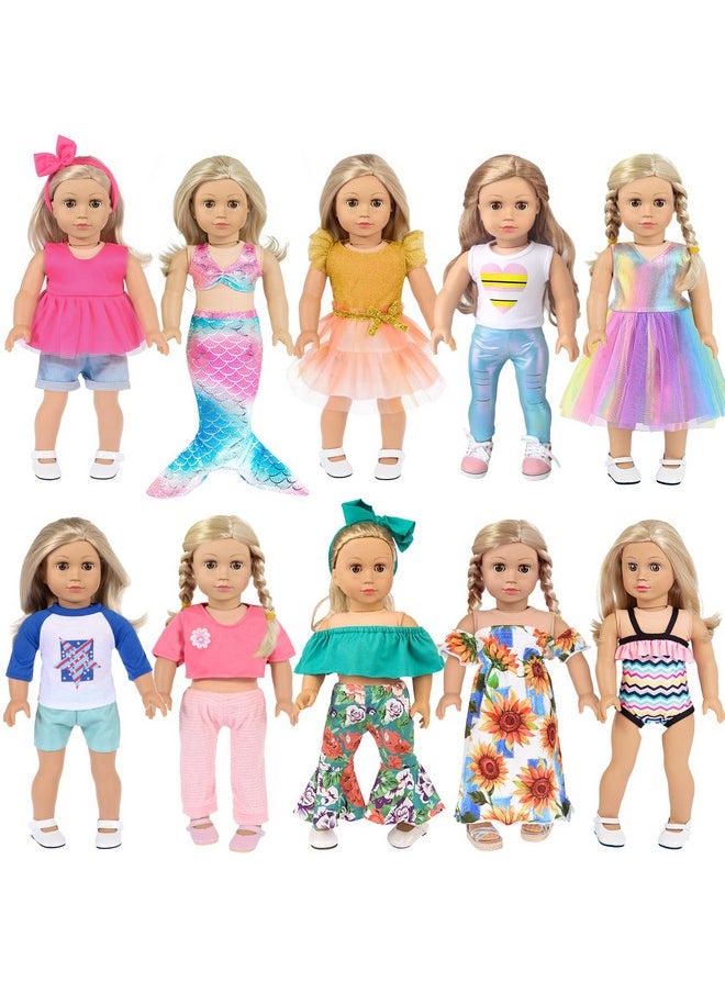 10 Sets 18 inch Doll Clothes and Accessories - Including Mermaid Costume, Stylish Casual Outfit, Swimwear Fit for 18 Inch Dolls (No Doll)