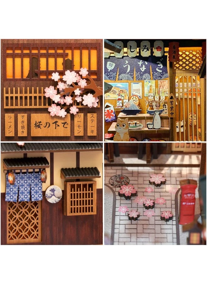 CUTEBEE Book Nook Kit - DIY Miniature House Dollhouse Kit for Adults and Teens, 3D Wooden Puzzle Booknook Build Bookshelf Decor, Gifts for Family and Friends (Under The Sakura Tree)