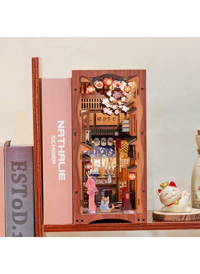 CUTEBEE Book Nook Kit - DIY Miniature House Dollhouse Kit for Adults and Teens, 3D Wooden Puzzle Booknook Build Bookshelf Decor, Gifts for Family and Friends (Under The Sakura Tree)