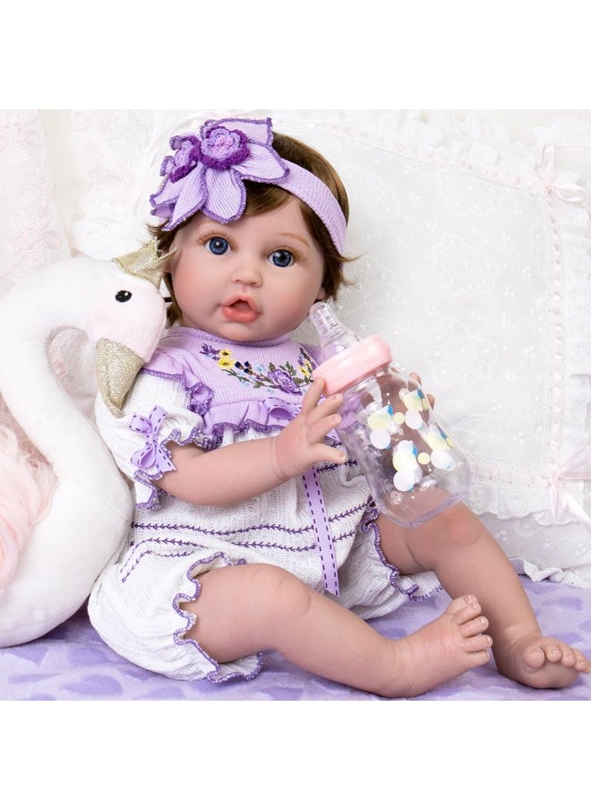 Aori Lifelike Baby Dolls Real Life Baby Doll 22 Inch Realistic Reborn Baby Girl, Coming with Feeding Accessories Set for Kids 3+