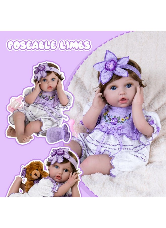 Aori Lifelike Baby Dolls Real Life Baby Doll 22 Inch Realistic Reborn Baby Girl, Coming with Feeding Accessories Set for Kids 3+