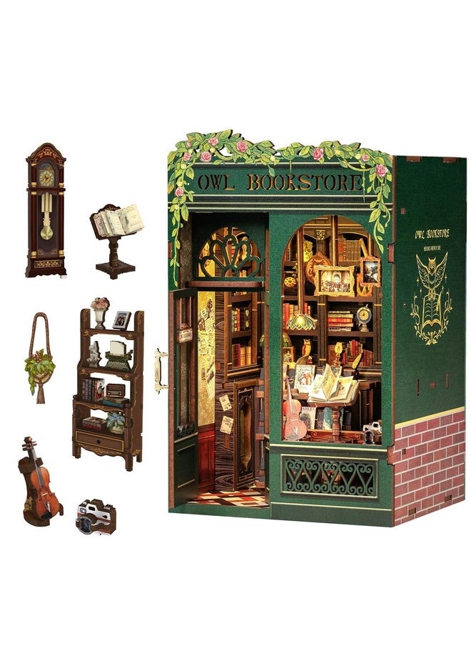 CUTEBEE Book Nook Kit - DIY Miniature House Kit for Beginners and Adults, Tiny House Dollhouse Booknook Library Bookshelf Decor, 3D Wooden Puzzle Gifts for Family and Friends (Owl Bookstore)