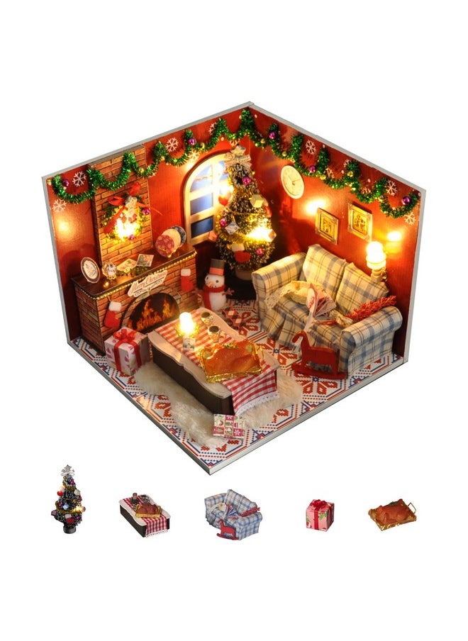 Flever Dollhouse Miniature DIY House Kit Creative Room with Furniture and Glass Cover for Romantic Artwork Gift(Christmas Eve)
