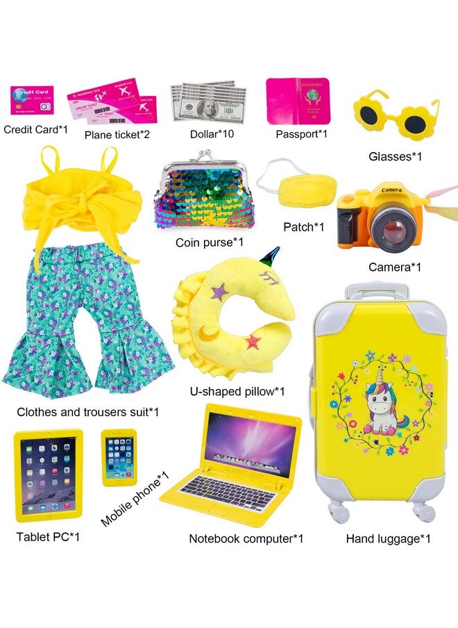 ebuddy Doll Clothes and Accessories 18 Inch Doll Travel Set with Unicorn Printed Luggage Suitcase Fit for 18 inch Girl Doll,Most 18 Inch Dolls(No Doll)