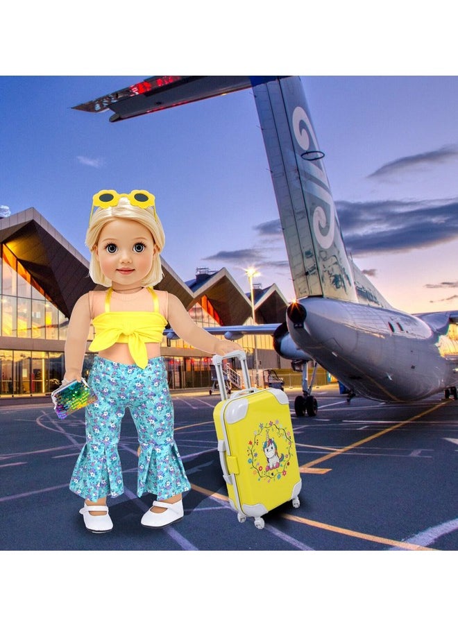 ebuddy Doll Clothes and Accessories 18 Inch Doll Travel Set with Unicorn Printed Luggage Suitcase Fit for 18 inch Girl Doll,Most 18 Inch Dolls(No Doll)