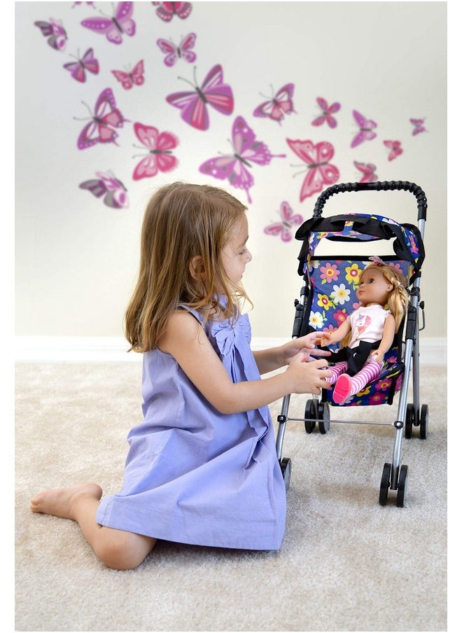 fash n kolor® - Doll Stroller My First Baby Doll Strollers Toy - Flower Design with Basket in The Bottom- Doll Accessories 2 Free Magic Bottles Included - New Year Gift, Boys, Girls