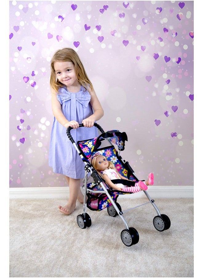 fash n kolor® - Doll Stroller My First Baby Doll Strollers Toy - Flower Design with Basket in The Bottom- Doll Accessories 2 Free Magic Bottles Included - New Year Gift, Boys, Girls