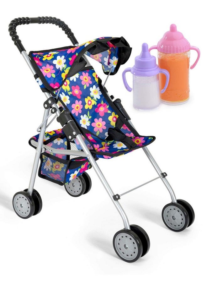 fash n kolor® - Doll Stroller My First Baby Doll Strollers Toy - Flower Design with Basket in The Bottom- Doll Accessories 2 Free Magic Bottles Included - New Year Gift, Boys, Girls