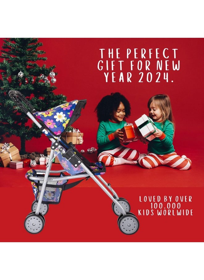 fash n kolor® - Doll Stroller My First Baby Doll Strollers Toy - Flower Design with Basket in The Bottom- Doll Accessories 2 Free Magic Bottles Included - New Year Gift, Boys, Girls