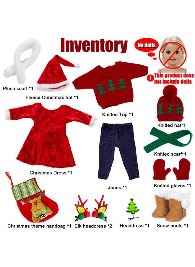 ebuddy Doll Clothes and Accessories Christmas Santa Costume Set Including Xmas Tree Sweater Set for 17 inch Baby Dolls,Most 18 Inch Dolls(No Doll)