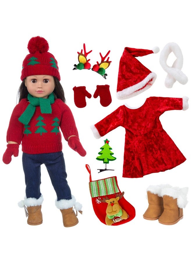 ebuddy Doll Clothes and Accessories Christmas Santa Costume Set Including Xmas Tree Sweater Set for 17 inch Baby Dolls,Most 18 Inch Dolls(No Doll)