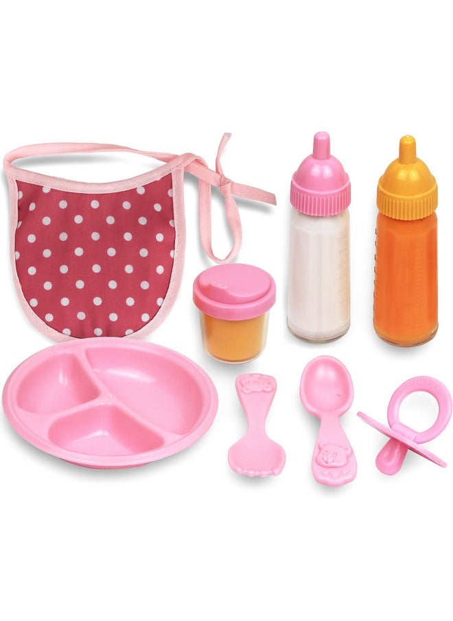 Click N' Play 8-pc Baby Doll Feeding Set w/Accessories | Baby Doll Accessories Set, Dolls Set/Stuff, Toy Bottles, Disappearing Milk, Food Set, Bottle Toys, Pretend Play Supplies | Toddler, Girls