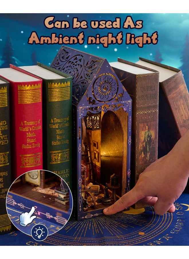 FLYNOVA DIY Book Nook Kit,Magic Dollhouse for Teens Adults to Build,3D Wooden Puzzle Miniature Toys with Lights,Booknook Bookend Bookshelf Thanksgiving Decor,Family Friends Christmas Birthday Gifts