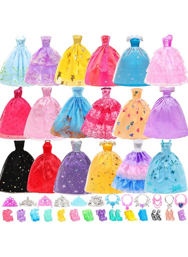 BARWA 10 Pcs Dresses with 17 Accessories Handmade Doll Clothes and Accessories Wedding Gowns Party Dresses for 11.5 inch Dolls