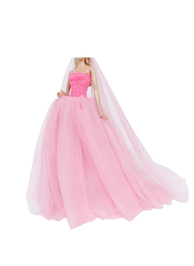 BJDBUS 11.5 inch Girl Doll Clothes, Pink Trailing Wedding Dress with Veil