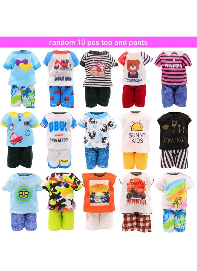 Miunana 36 PCS Boy Doll Travel Outfits for 4-6 Inch Doll Include 20 PCS Top and Pants for 5.3 Inch Boy Doll Clothes and Accessories with 14 PCS Dollhouse Furniture and 2 Pairs of Boy Doll Shoes