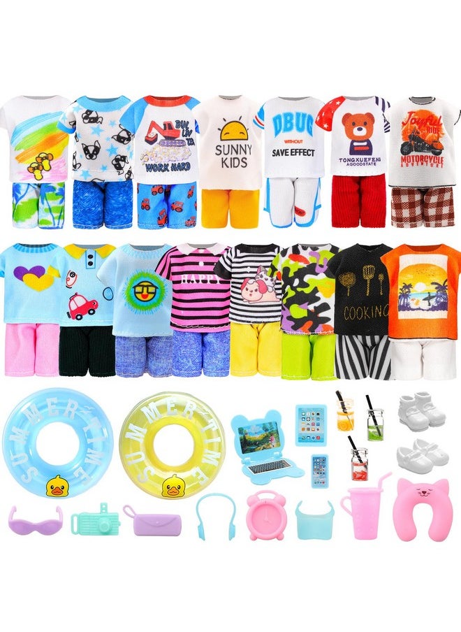 Miunana 36 PCS Boy Doll Travel Outfits for 4-6 Inch Doll Include 20 PCS Top and Pants for 5.3 Inch Boy Doll Clothes and Accessories with 14 PCS Dollhouse Furniture and 2 Pairs of Boy Doll Shoes