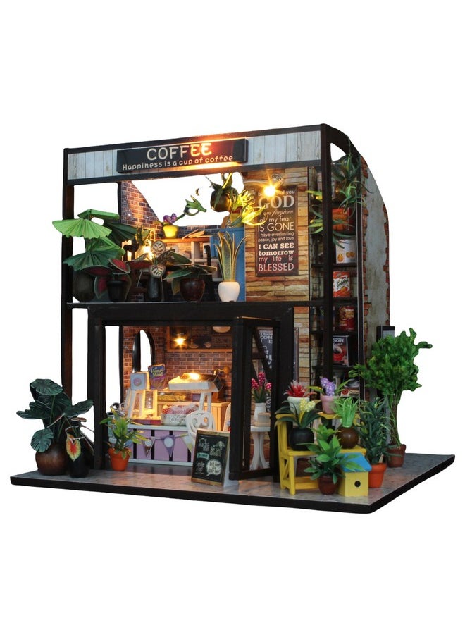 Flever Dollhouse Miniature DIY House Kit Creative Room with Furniture for Romantic Valentine's Gift(Time of Coffee)