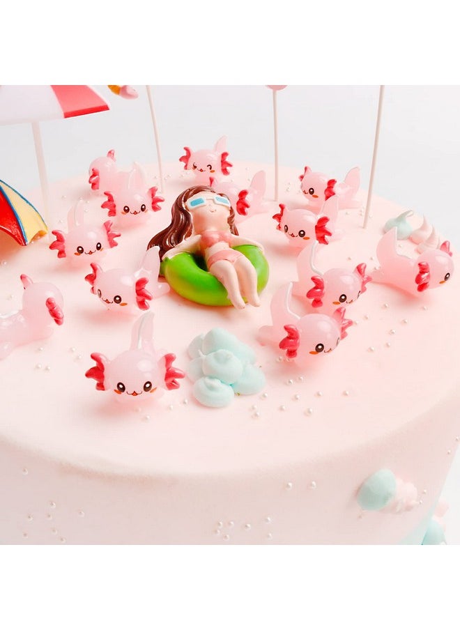 X Hot Popcorn 30PCS Mini Axolotl Colorful Mini Resin Axolotl Figurines Charms Tiny Animal Figures Cute Axolotl Cake Topper Axolotl Ornament for DIY Craft Garden Dollhouse Decoration (Pink)