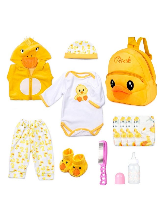 PEDOLLTREE 12pcs Set Reborn Baby Dolls Clothes Accessories with Backpack Diaper Yellow Duck for 17-22 Inch Baby Doll Reborn Doll Newborn Girl&Boy