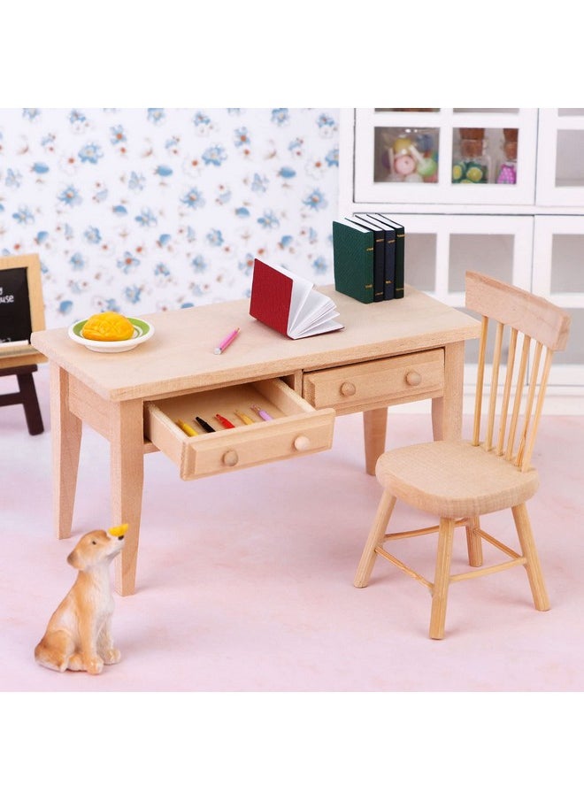 Wooden Dollhouse Furniture Mini Dollhouse Furniture of Table & Chair Miniature Living Room Kids Play Toy for Photo Props 1/12 Scale
