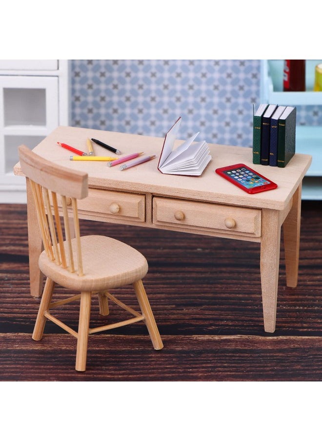 Wooden Dollhouse Furniture Mini Dollhouse Furniture of Table & Chair Miniature Living Room Kids Play Toy for Photo Props 1/12 Scale