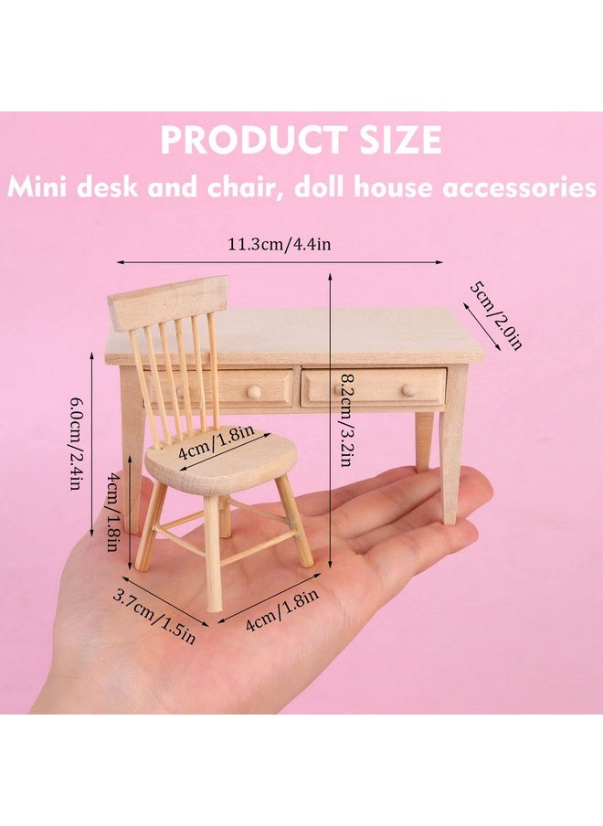 Wooden Dollhouse Furniture Mini Dollhouse Furniture of Table & Chair Miniature Living Room Kids Play Toy for Photo Props 1/12 Scale