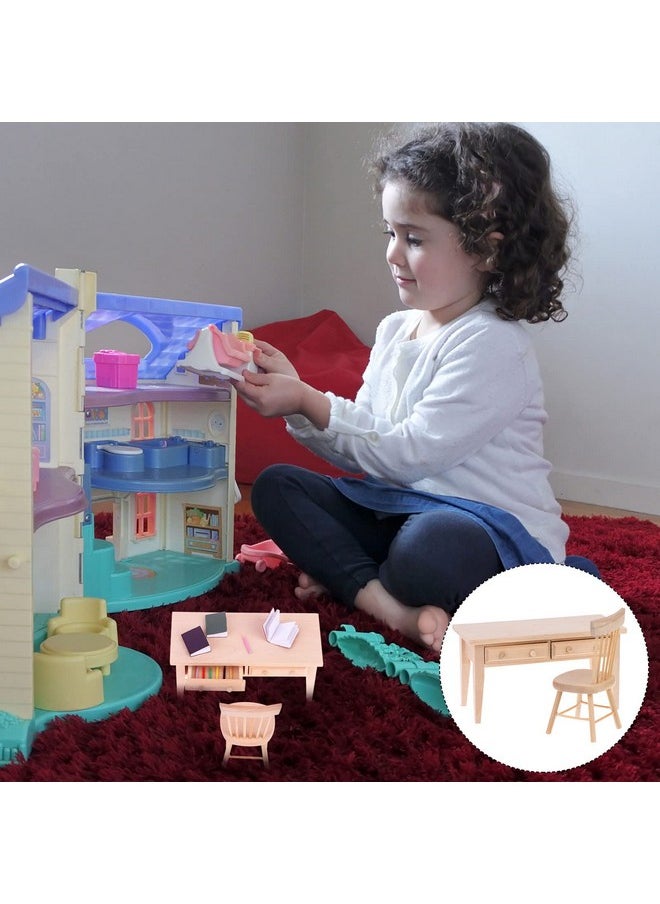 Wooden Dollhouse Furniture Mini Dollhouse Furniture of Table & Chair Miniature Living Room Kids Play Toy for Photo Props 1/12 Scale