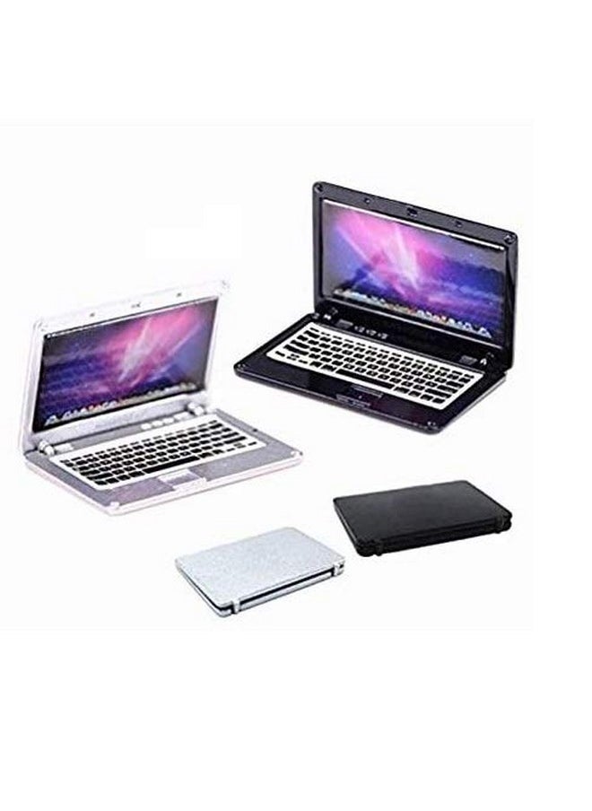 EatingBiting 2 Pack 1:12 Mini House Miniature Home Living Room Mini Laptops Notebook Computers Screen Mini Laptop Miniature Scene Model Scale Accessories Black + Silver