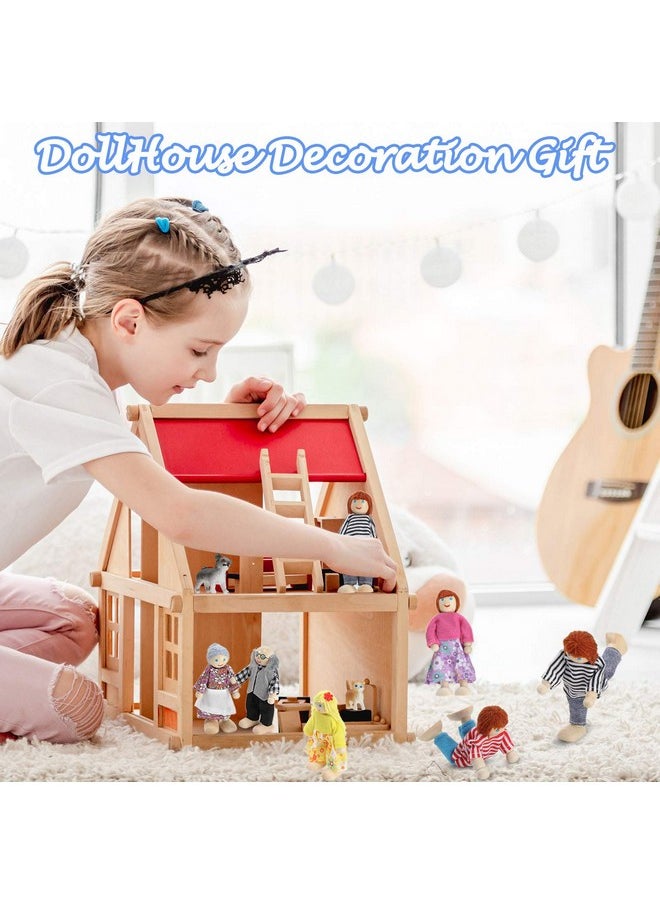 Skylety 10 Pcs Wooden Dollhouse Family Set of 8 Mini People Figures and 2 Pets, Dollhouse Dolls Wooden Doll Family Pretend Play Figures Accessories for Pretend Dollhouse Toy (Classic Style)