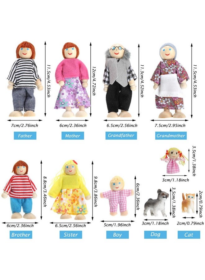 Skylety 10 Pcs Wooden Dollhouse Family Set of 8 Mini People Figures and 2 Pets, Dollhouse Dolls Wooden Doll Family Pretend Play Figures Accessories for Pretend Dollhouse Toy (Classic Style)