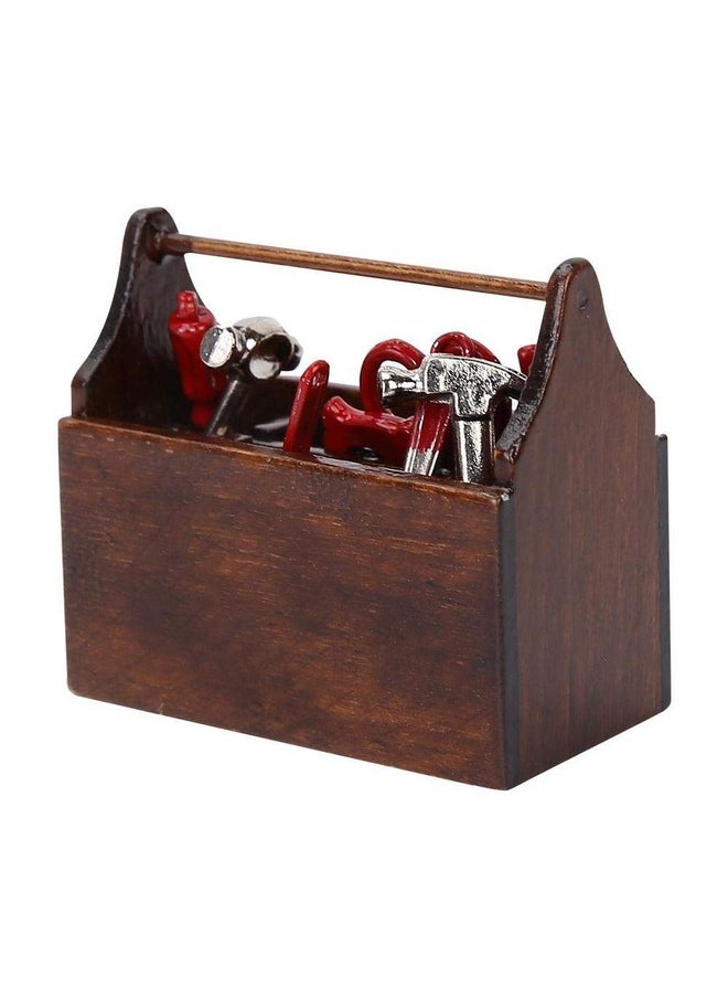 Doll House Toolbox,Eecoo Miniature Tool Box Wooden Toolbox Model for 1/12 Doll House Accessories with 8PCS Metal Tools Set