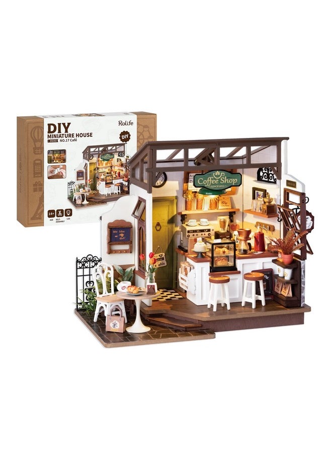 Rolife Coffee Shop Miniature Dollhouse Kit with LED Lights - DIY Crafts for Adults, Birthday Gifts and Hobbies