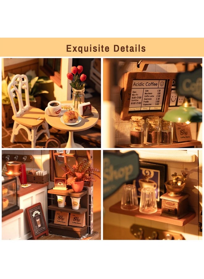 Rolife Coffee Shop Miniature Dollhouse Kit with LED Lights - DIY Crafts for Adults, Birthday Gifts and Hobbies