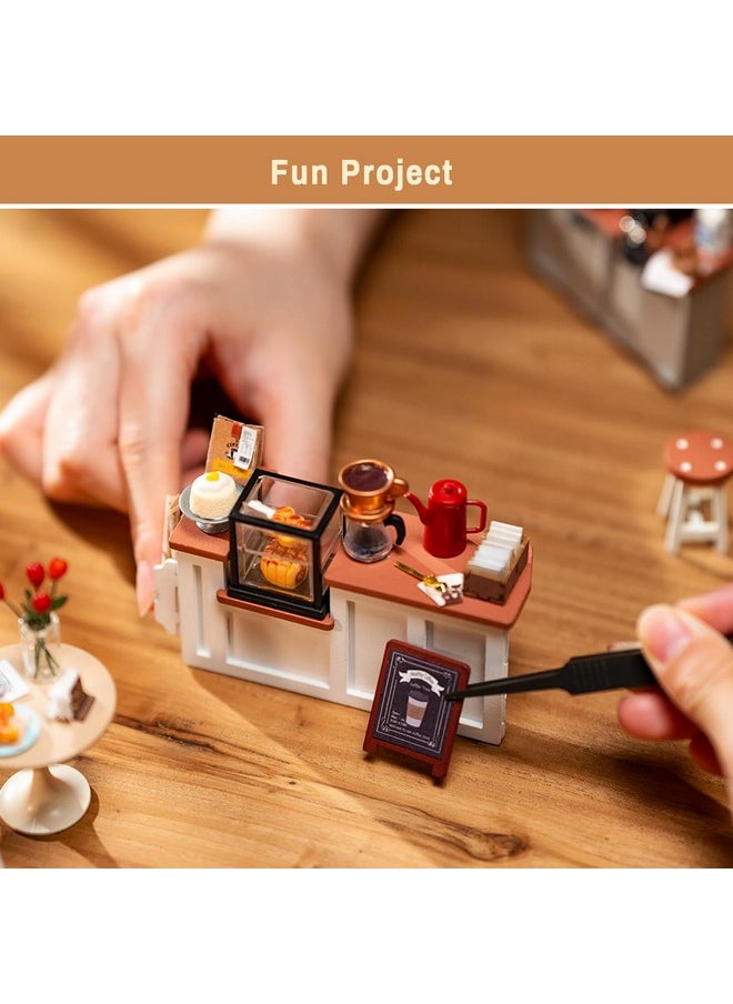 Rolife Coffee Shop Miniature Dollhouse Kit with LED Lights - DIY Crafts for Adults, Birthday Gifts and Hobbies
